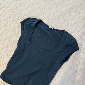 Garage Teal Square Neck Short Sleeve Top